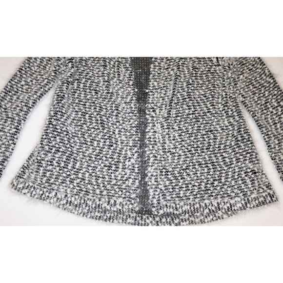 Muse Boucle Knit Cardigan Jacket Black White Textured Open Front Old Money Chic - Picture 4 of 9